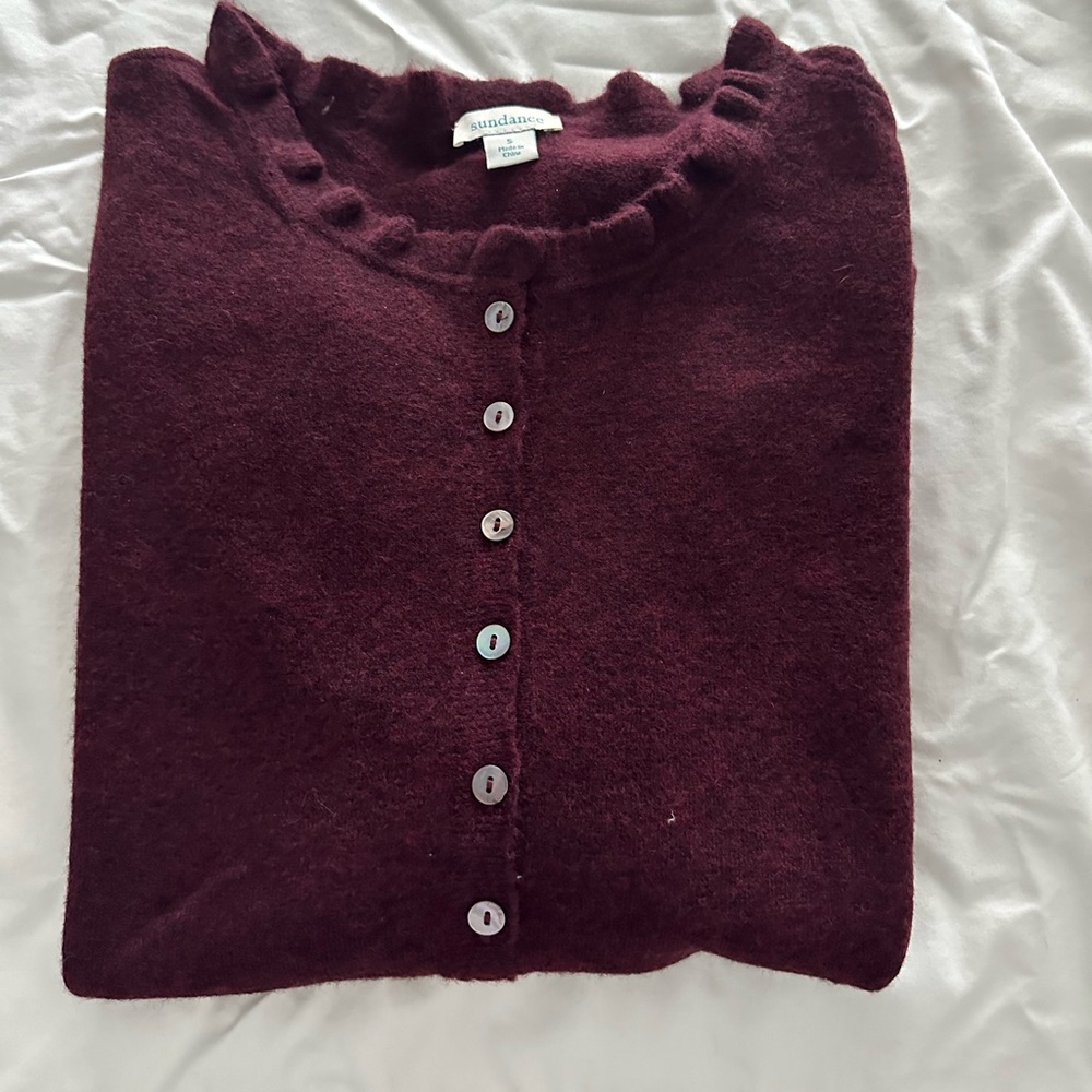 Sundance maroon cardigan with scalloped neck